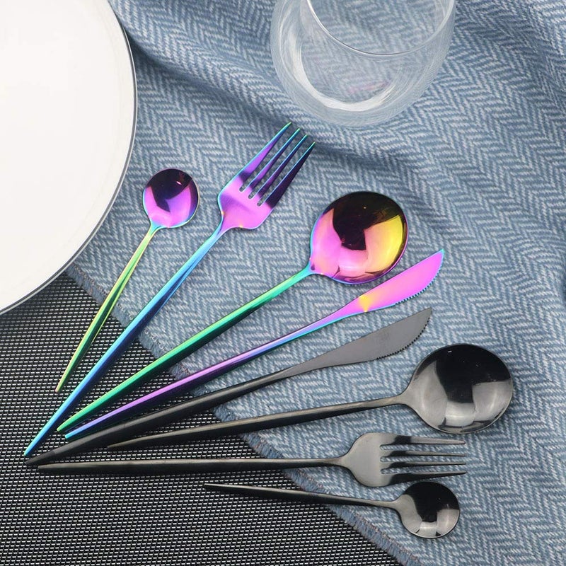 JASHII Flatware Set 24 Piece, Stainless Steel With Titanium Colorful Plated, Multicolor Flatware Set, Silverware, Rainbow Color Cutlery Set Service For 6 - Image 2